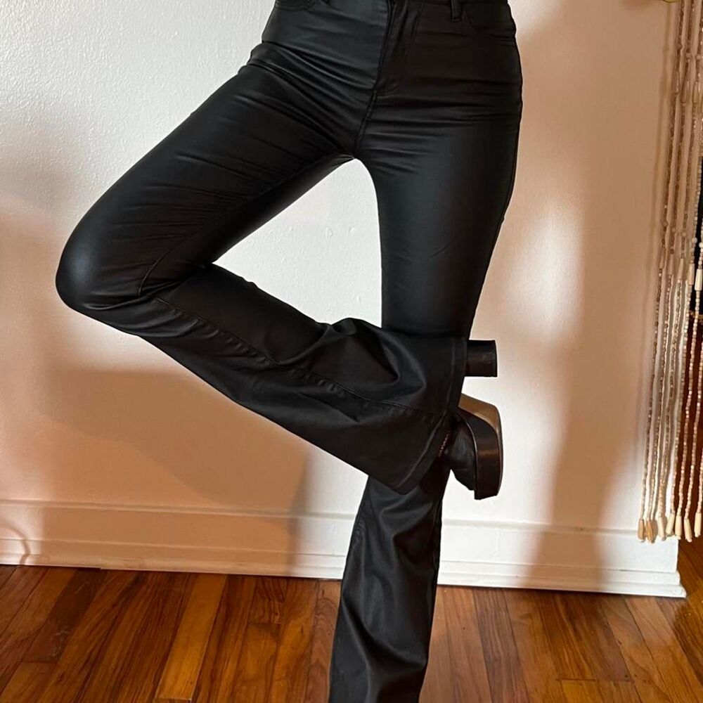 Edikted Faux Leather Black Flare Pants Size S Rockstar Girlfriend Glam 70s